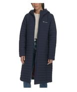 Champion Womens Coat Blue Puffer Long Hood Pockets Stretch Sideline Logo - $101.77 CAD