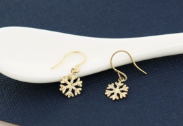 10ct Solid Gold Mirrored Snowflake Hook Earrings, stylish, 9k, 10K, gift, drop - £104.28 GBP
