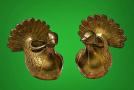 Solid Brass Peacock Turkey Tapered Candle Holders Set of 2 India 2.75 Inch VTG - £30.71 GBP