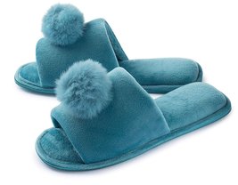 Roxoni Women’s Slippers Lovely Velvet Pom-pom Open Toe House Slides - £17.97 GBP