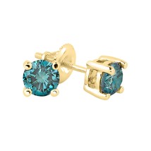 14K or Jaune Plaqué Simulé Bleu Diamant Solitaire Vis Arrière Clou Boucles - £38.97 GBP