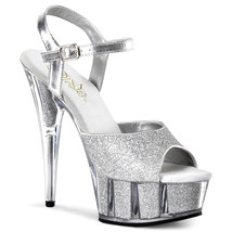 PLEASER DELIGHT-609-5G Women&#39;s 6&quot; Heel Glitter-Filled Platform Ankle Strap Shoes - £46.32 GBP