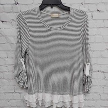 Altard State Womens Blouse Gray White Striped Roll Tab Sleeve Layered Top S - $9.10