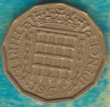 1964 British UK Great Britain England Three Pence coin Peace Age 60 KM#9... - £2.29 GBP