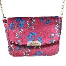 Vintage Libby Edelman Crossbody Purse Handbag Burgundy Velvet Blue White Flowers - £18.08 GBP