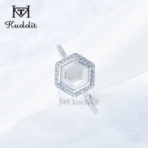 Hexagon Portrait Moissanite Ring for Women Solid 925 silver Unique Lozenge Ring  - £113.01 GBP