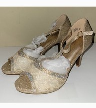DREAM PAIRS Women&#39;s Amore 2 Gold Glitter Fashion Stilettos Open Toe Size 9.5 - £22.24 GBP