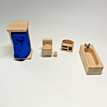 Ryan&#39;s Room Wooden Dollhouse Bathroom Set - Shower Sink Toilet Bathtub Vintage. - $16.99