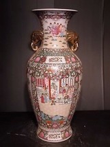 Vintage Hand Painted Famille Rose Medallion Chinese Porcelain 36&quot; Floor Vase - £633.08 GBP