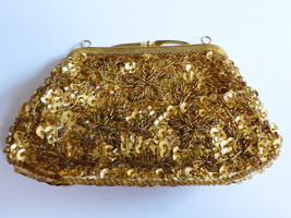 Vintage  Hand Made in Hong Kong Gold color Sequins Beaded Evening Clutch... - £35.83 GBP