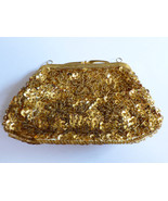 Vintage  Hand Made in Hong Kong Gold color Sequins Beaded Evening Clutch Purse - $44.55