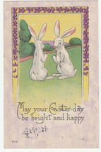 Vintage Postcard Easter Bunny Rabbits Violets Lavendar Background 1916 - $8.90