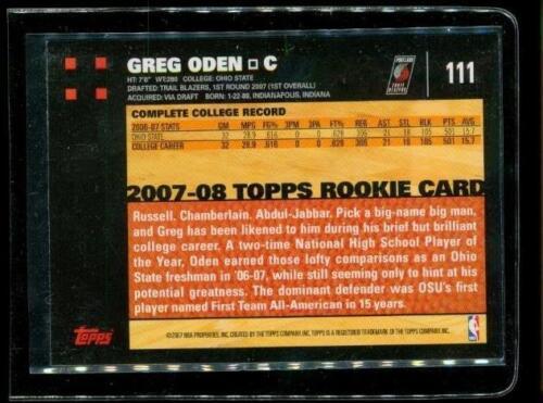 2007-08 TOPPS 50TH ANNIVERSARY RC Basketball Card #111 GREG ODEN Trail Blazers Item image 2