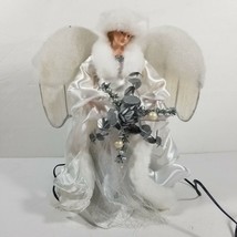 Fiber Optic Angel 12&quot; Light Up Wings Tabletop Christmas Angel Feather Fur White - £18.31 GBP