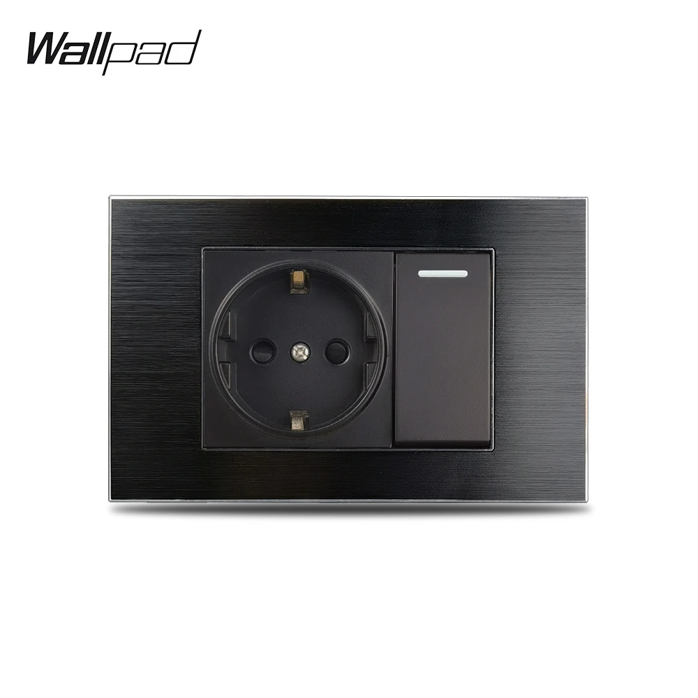 House Home 118*72mm 1 Gang Switch and EU Wall Socket Wallpad L3 Black Aluminum P - £24.71 GBP