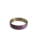 Vintage Brass Inlaid Mother of Pearl Purple Bracelet Bangle 2.75 Opening... - £19.35 GBP