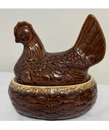 Vintage Hull Pottery Brown Drip Hen Chicken Nest Casserole Dish - $513.59 MXN