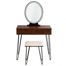 Industrial Makeup Dressing Table with 3 Lighting Modes-Walnut - Color: Walnut - £214.56 GBP