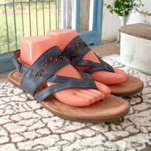 Earth Origins Leather Thong Sandals Sz 11 Belle Becky Platinum Slingback Adjusts - £22.93 GBP