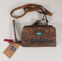 Justin Boots Women&#39;s Leather Crossbody Purse Clutch Wristlet Teal Rodeo ... - £27.21 GBP