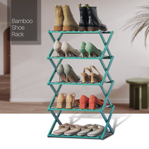 Hallway 20&quot;Green Bamboo[Foldable Shoe Rack]5-Tier Footwear Storage Shelv... - £50.19 GBP