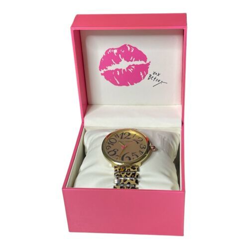 Primary image for Betsey Johnson Women's Leopard Bangle Band Watch Pink Box Gold Tone