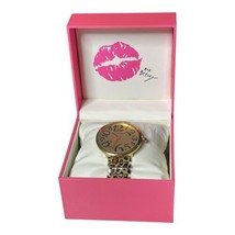 Betsey Johnson Women&#39;s Leopard Bangle Band Watch Pink Box Gold Tone - $40.21