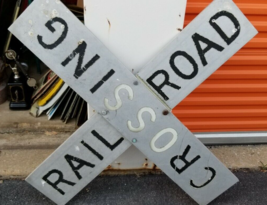 VINTAGE Aluminum Railroad Train Crossing sign 40 x 40 - $279.22