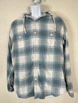 American Eagle Men Size M Blue/Wht Plaid Button Up Hooded Shirt Long Sleeve - £9.42 GBP