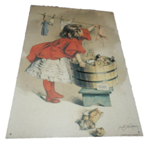NICE Maud Humphrey VINTAGE Metal Girl Doing LAUNDRY Wall SIGN Picture IV... - £15.78 GBP