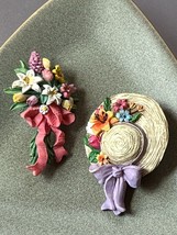 Lot of Lily Lilac Floral Flower Bouquet &amp; Gardening Hat Resin Lapel or Hat Pin – - £9.02 GBP