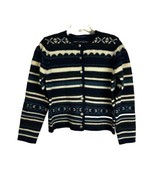 KAREN SCOTT Australia 100% Wool Striped Aztec Pattern Button Cardigan Sw... - €21,33 EUR