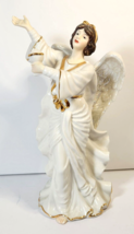 O&#39;Well Angel Porcelain Figurine Iridescent Wings Gold Chalice Gold Trim 10” - $23.36