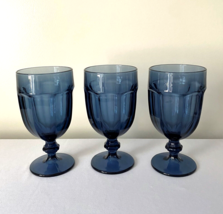 Set of 3 Blue Libbey Duratuff Gibralter Footed Beverage Glasses - $17.49
