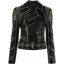 Women&#39;s handmade Designer Handmade Full Spiked and Studded BLACK Leather Jacket - £313.75 GBP