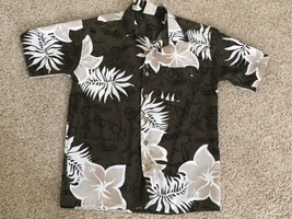 GOTCHA Mens MEDIUM dark green with white flowers Hawaiian Shirt - £12.79 GBP