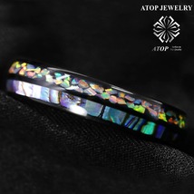 6mm Black Tungsten Ring Hawaiian Opal and Abalone Inlay Men ATOP Wedding... - £29.40 GBP