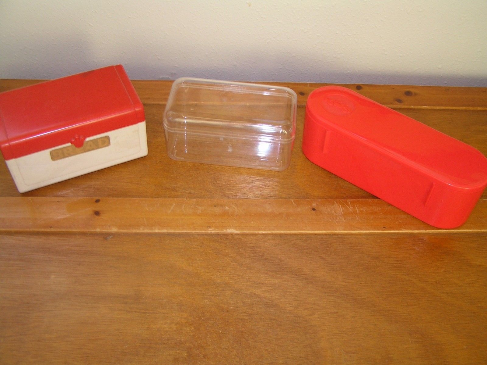 Primary image for Vintage to Now Lot of 3 Small Clear Red White Plastic Oval Rectangle Boxes Conta
