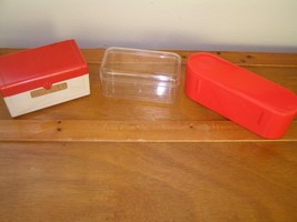 Vintage to Now Lot of 3 Small Clear Red White Plastic Oval Rectangle Box... - $12.19