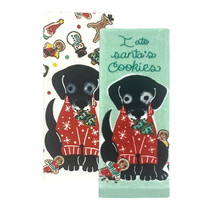 NEW Christmas Kitchen Towels Set of 2 black puppy dog &quot;I ate Santa&#39;s cookies&quot; - £9.88 GBP