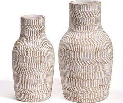 Teresa&#39;S Collections Large Farmhouse Decorative Vases With Cream Glaze For - £35.77 GBP