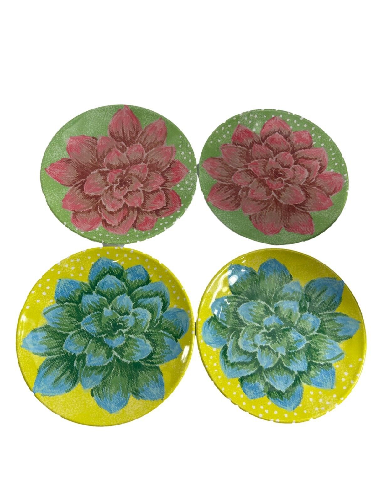 Zak! Designs Set of 4 Melamine Plates Floral Flowers Pink Green Yellow 9" - $24.75