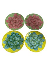 Zak! Designs Set of 4 Melamine Plates Floral Flowers Pink Green Yellow 9&quot; - £19.67 GBP