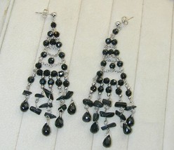 FAB Huge Sterling Black Faceted Glass Onyx Chandelier Earrings - £23.97 GBP