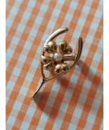 Vintage Good Luck Brooch Wishbone And Four Leaf Clover w Faux Pearl FREE... - £9.74 GBP