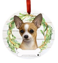 Chihuahua Dog Tan &amp; White Wreath Ornament Personalizable Christmas Tree Holiday  - £11.11 GBP