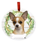 Chihuahua Dog Tan &amp; White Wreath Ornament Personalizable Christmas Tree ... - £11.24 GBP