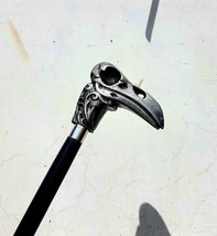 Walking Stick Raven Skull Heavy Alu Handle With Black Wooden Walking Stick - £37.50 GBP