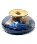 Studio Art Pottery Short Bud Vase Blue Brown Glazed Clay 3.75” Diameter ... - $16.42 CAD