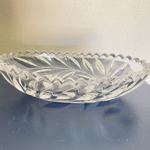Vintage Clear Glass Oval Candy Dish Leaves With Etched Flowers - £7.90 GBP